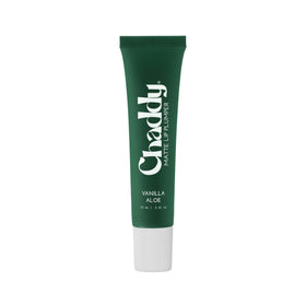 Chaddy tube front view showing vanilla aloe flavor and compact design benefit