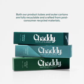 Chaddy product label close-up displaying ingredients and ethical claims
