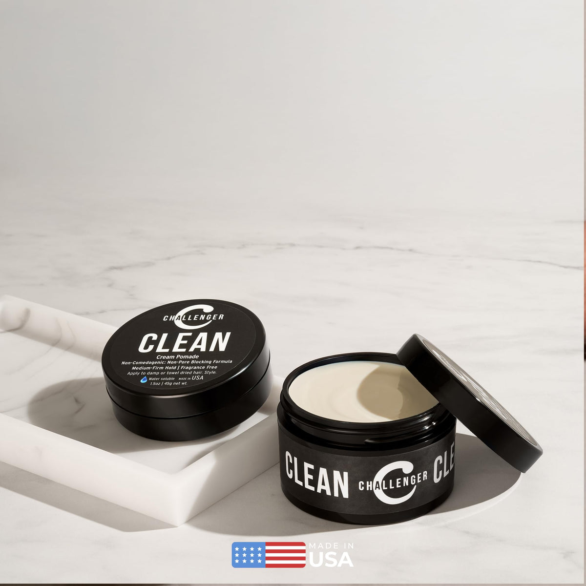 Challenger label close up highlighting fragrance free, non‑comedogenic benefits
