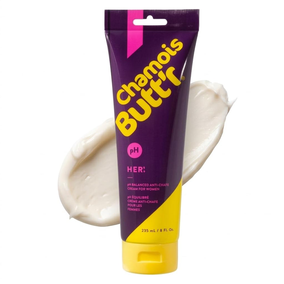 Chamois Butt'r Her' front tube showing label and 8-ounce size for easy storage