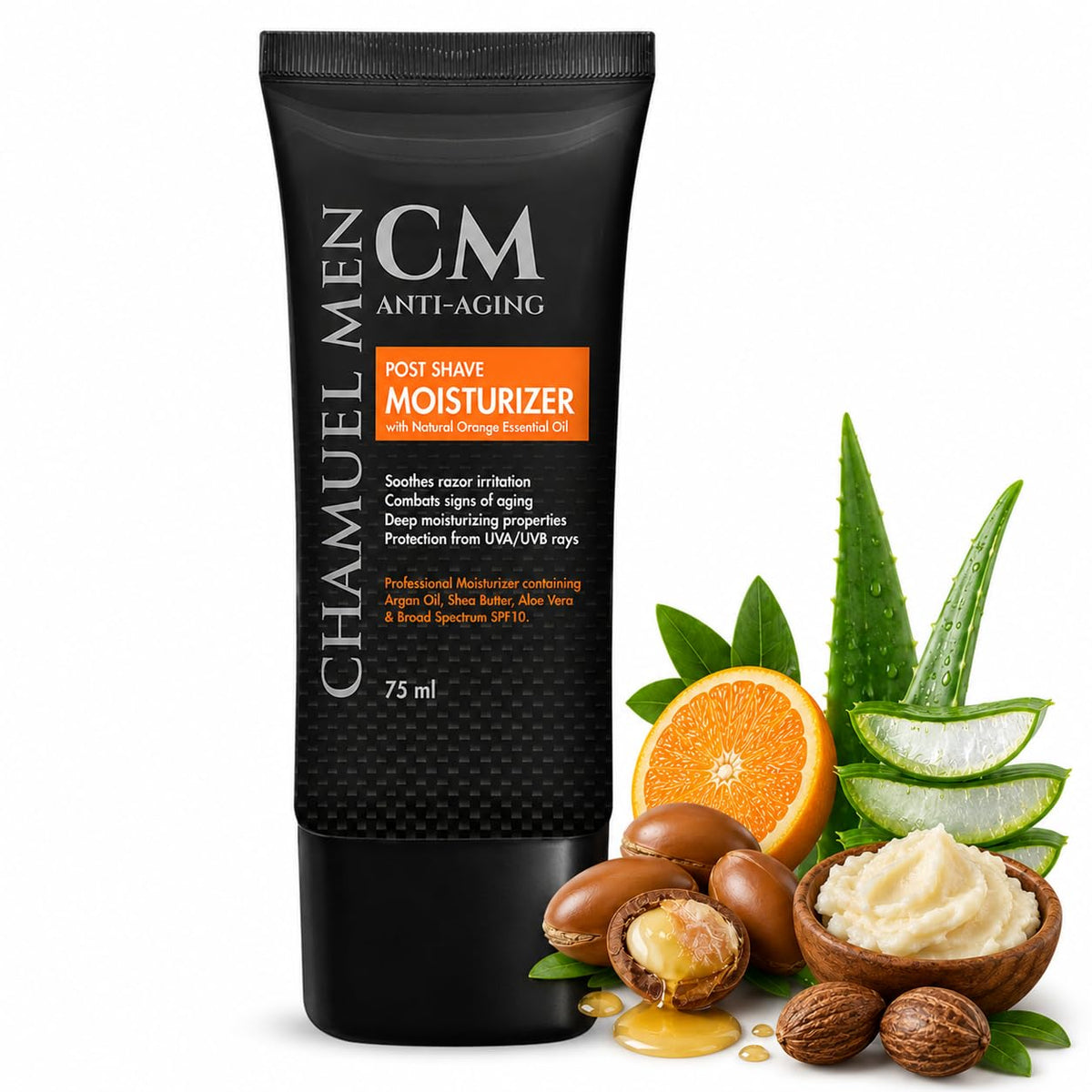 CHAMUEL MEN front packaging showing 2.6 oz bottle for easy grooming