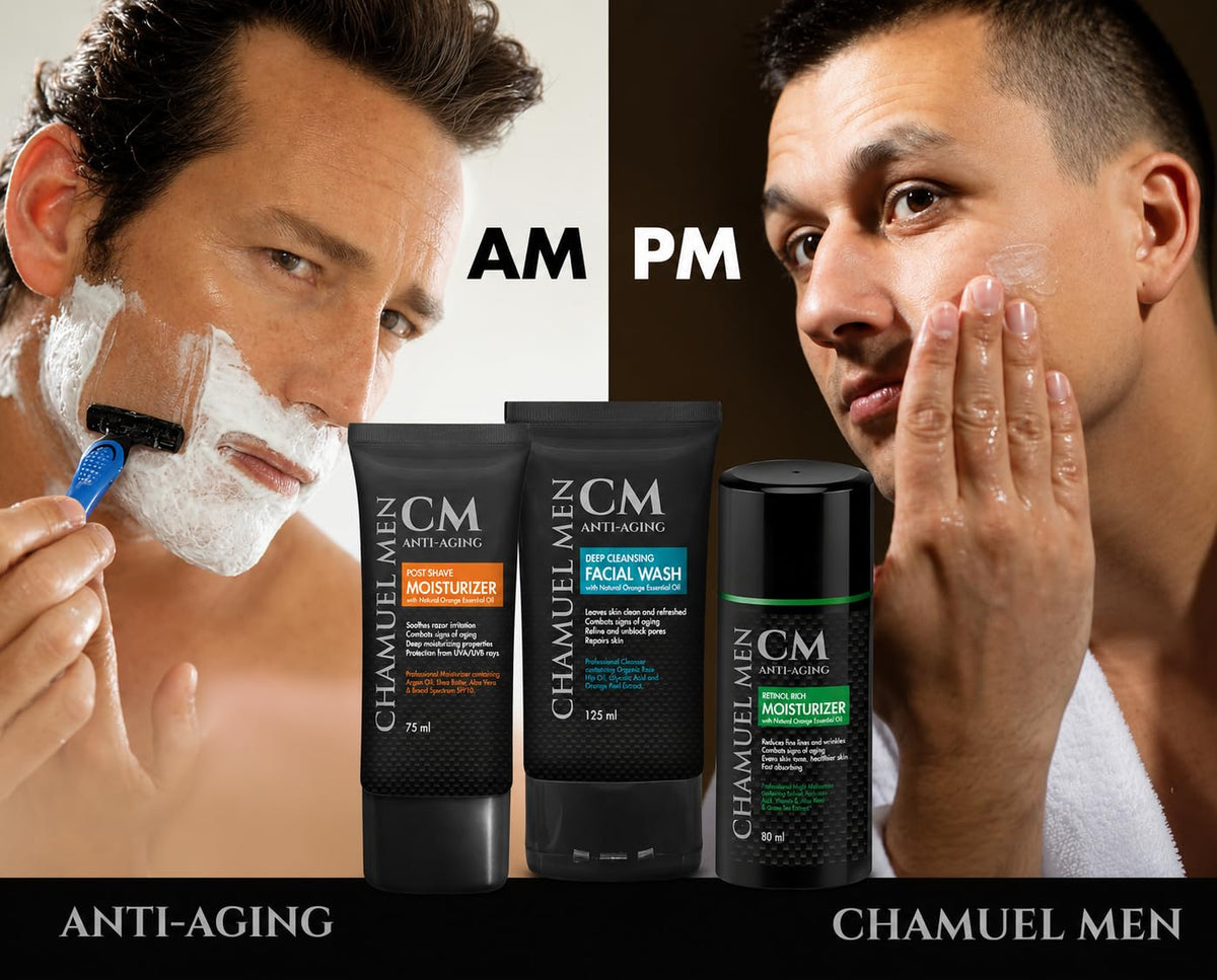 CHAMUEL MEN open jar top view revealing rich cream finish