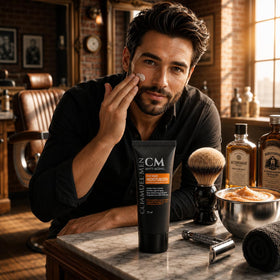 CHAMUEL MEN post-shave application on jawline to soothe razor irritation
