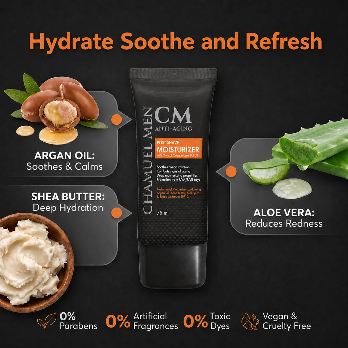 CHAMUEL MEN cream texture close-up demonstrating smooth, lightweight hydration