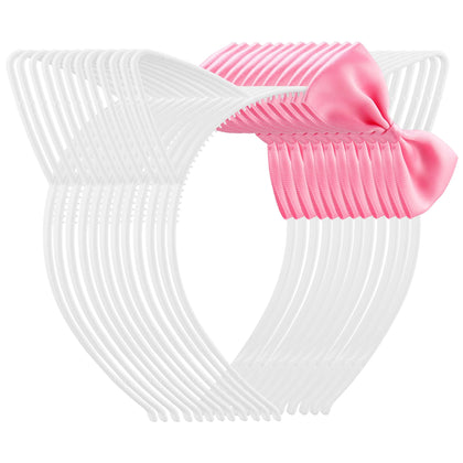 Chanaco front view of 12 white cat ear headbands showing coordinated party set and cute look