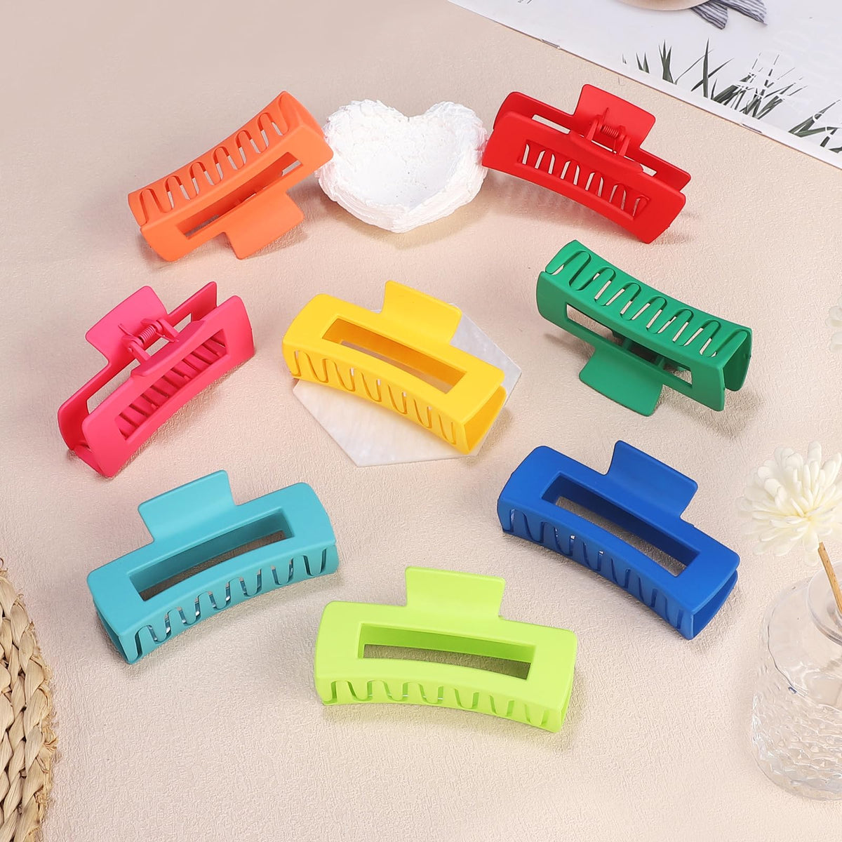 CHANDAT flatlay displaying all eight clip colors for easy outfit coordination