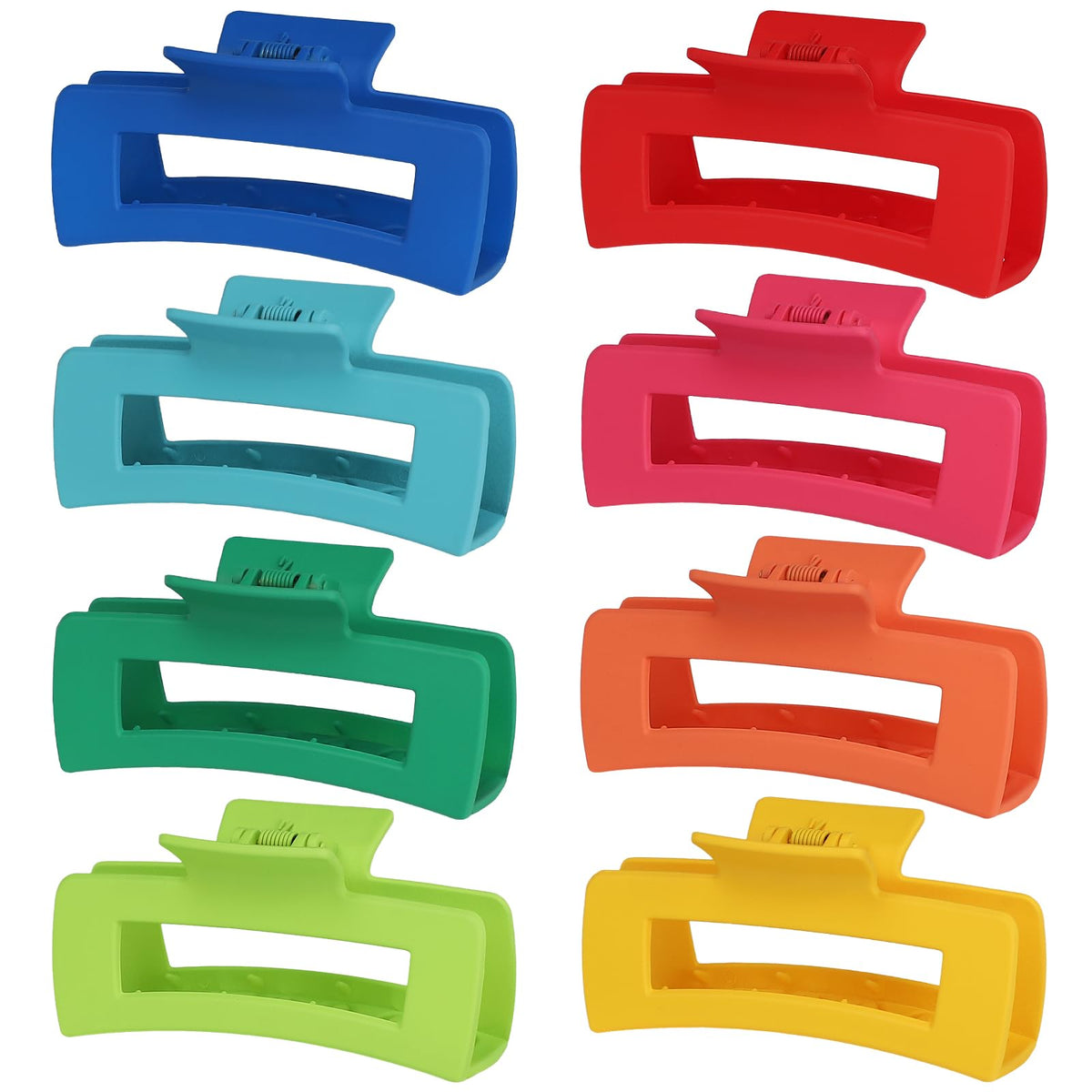 CHANDAT front view of eight colorful large rectangle hair clips showing full set benefits