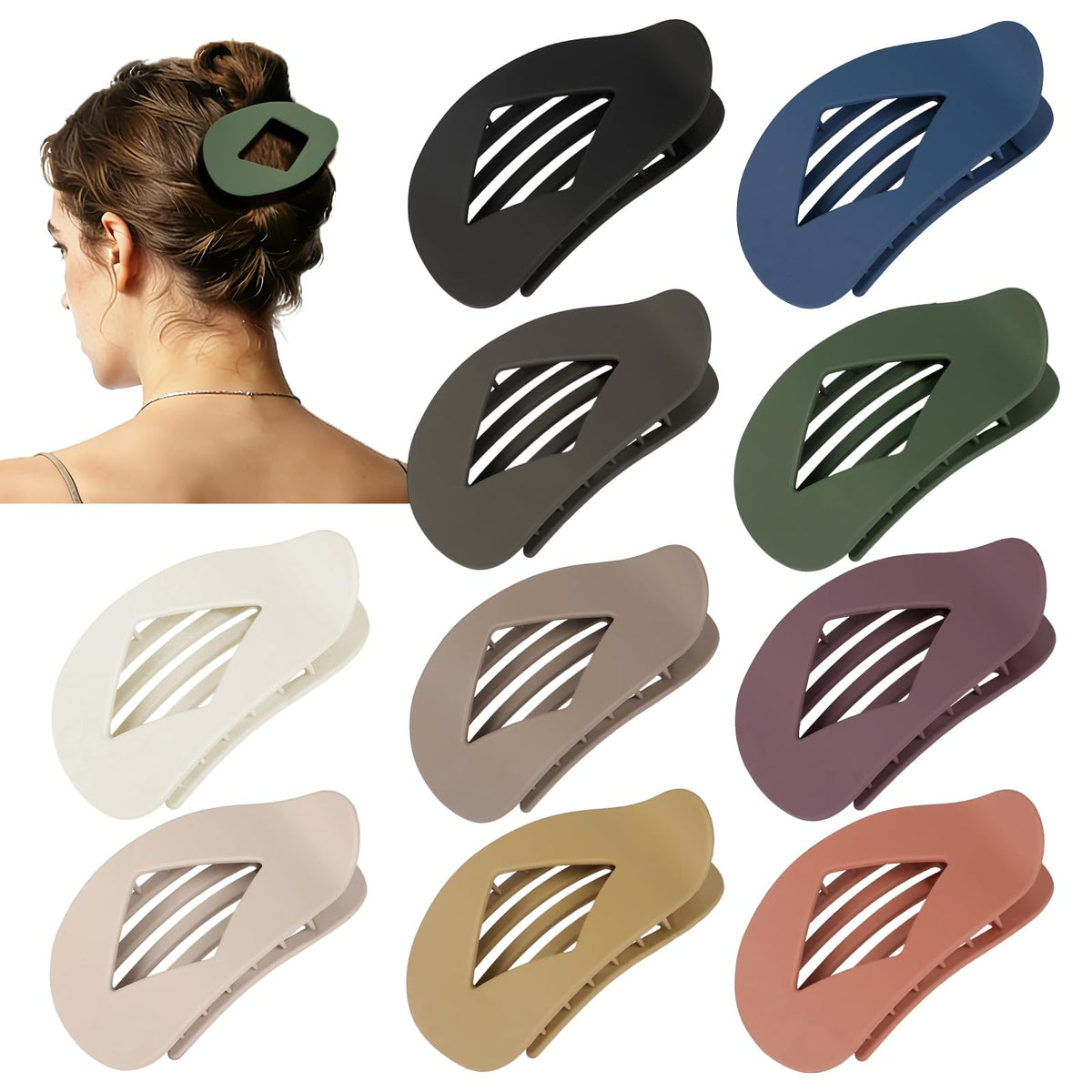 CHANDAT front view of 10 matte flat hair clips showing color mix and packaging benefit