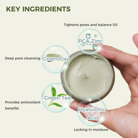 CHANDO HIMALAYA green clay powder close detail, emphasizing oil-absorbing minerals