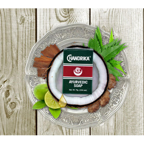 Chandrika soap in bathroom lifestyle setting promoting daily use