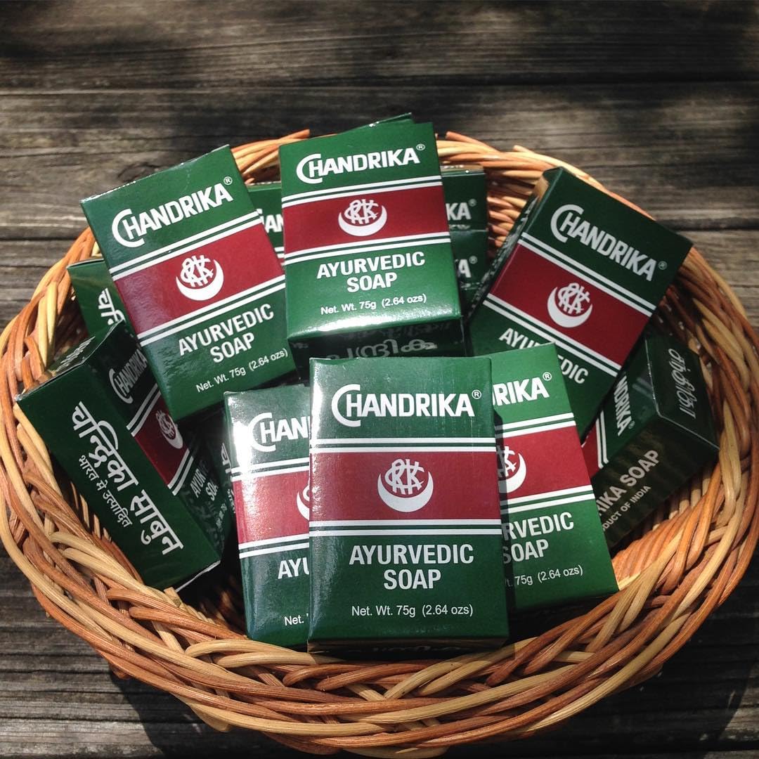 Chandrika ingredients label detail showing vegetable oils and herbs