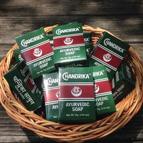 Chandrika ingredients label detail showing vegetable oils and herbs