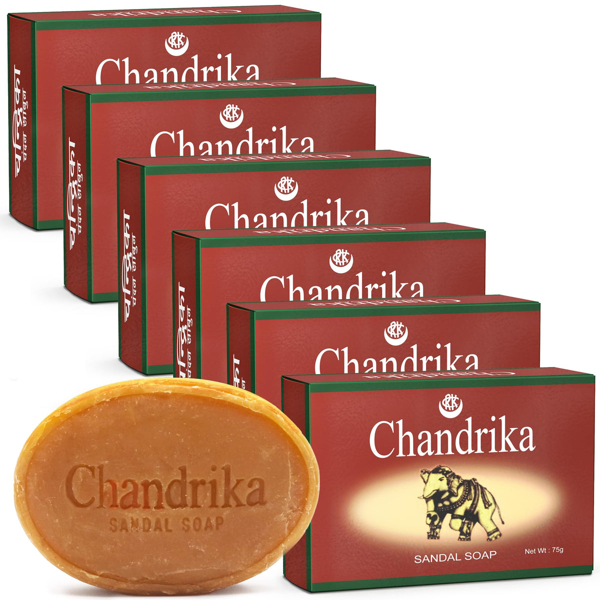Chandrika sandal soap front packaging showing herbal label and natural look, promotes gentle cleansing