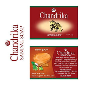 Chandrika sandal soap lathered in hand demonstrating gentle cleanse and moisturizing benefit
