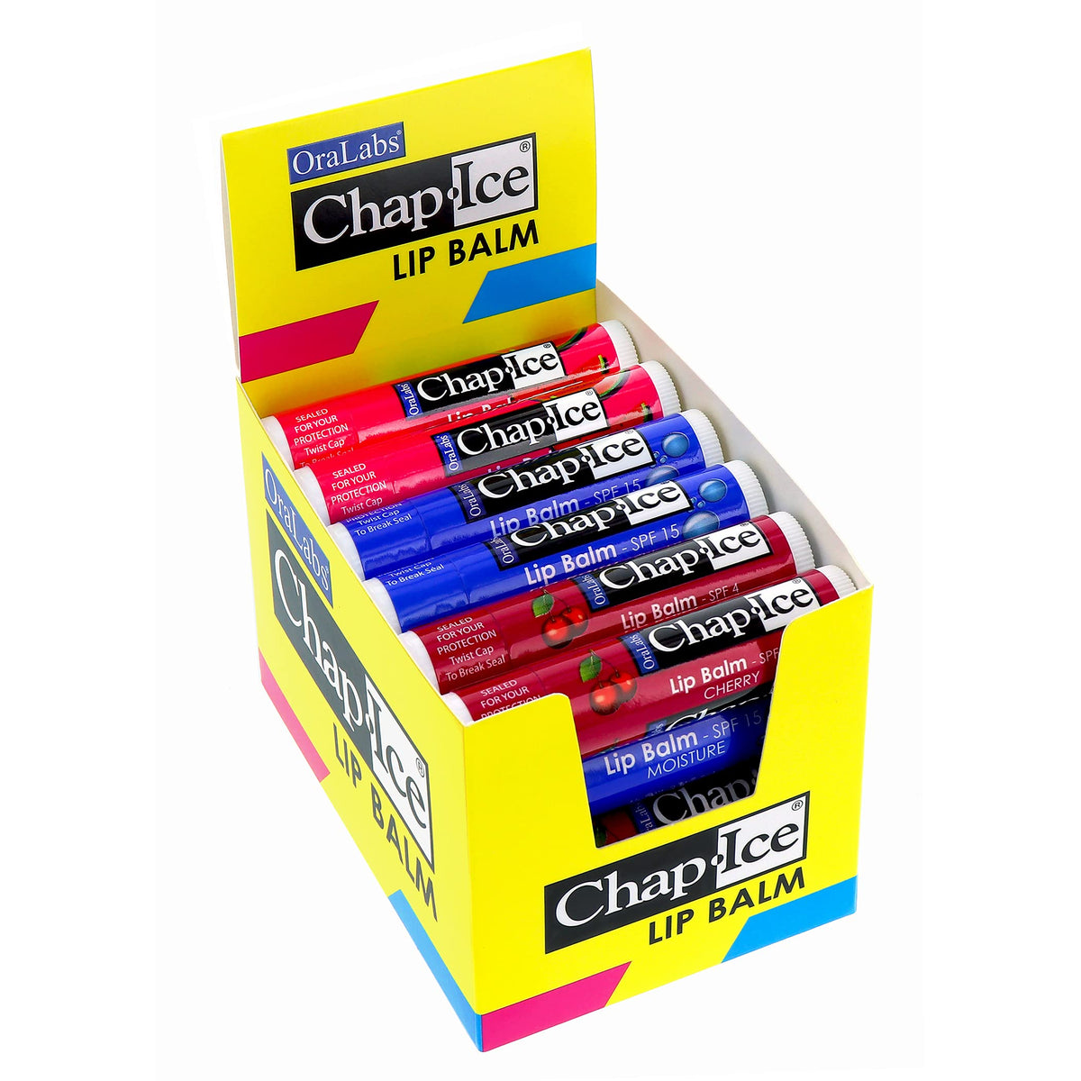 CHAP-ICE front packaging showing three flavor variety and quantity benefit