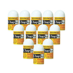 CHAP-ICE front packaging showing 12 peppermint mini tubes and clear branding, travel convenience