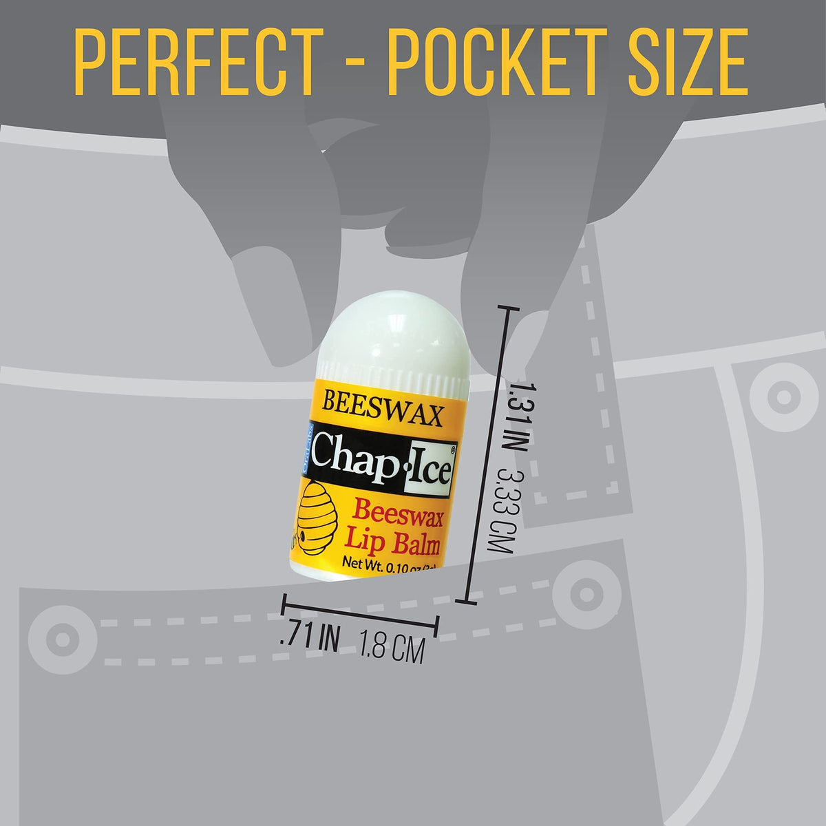 CHAP-ICE mini tube in hand demonstrating petite size and pocket-ready portability benefit