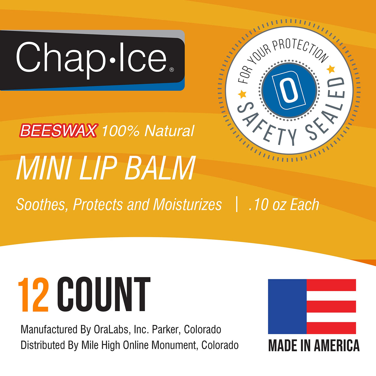 CHAP-ICE label close-up listing beeswax peppermint and vitamin E for ingredient transparency