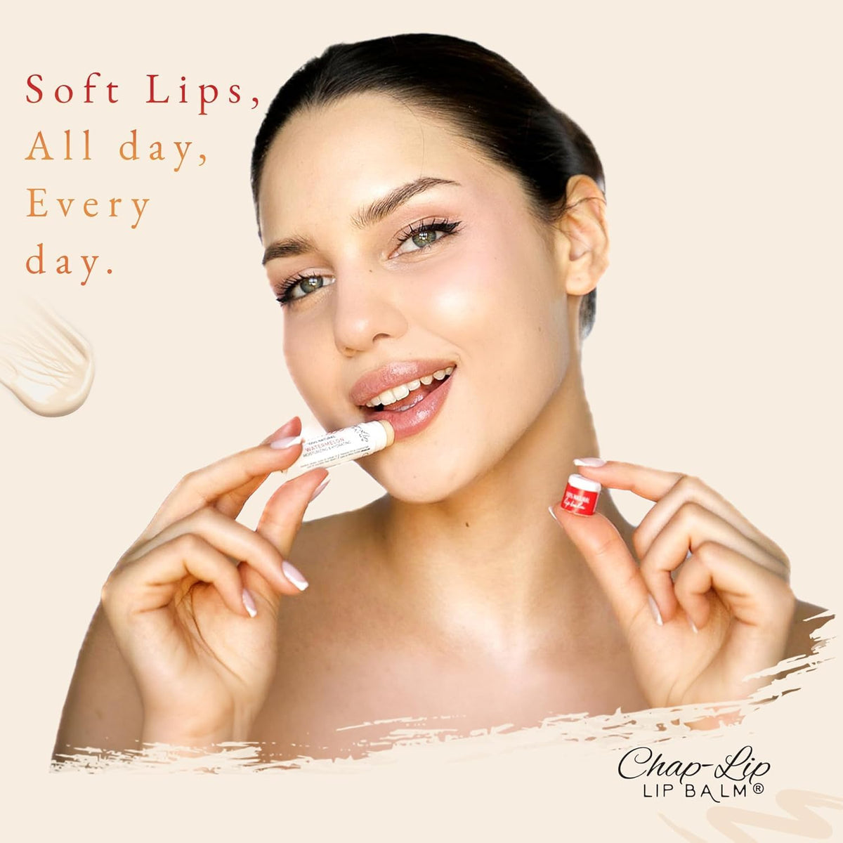 CHAP-LIP tube in hand to show size and portability for everyday reapplication convenience