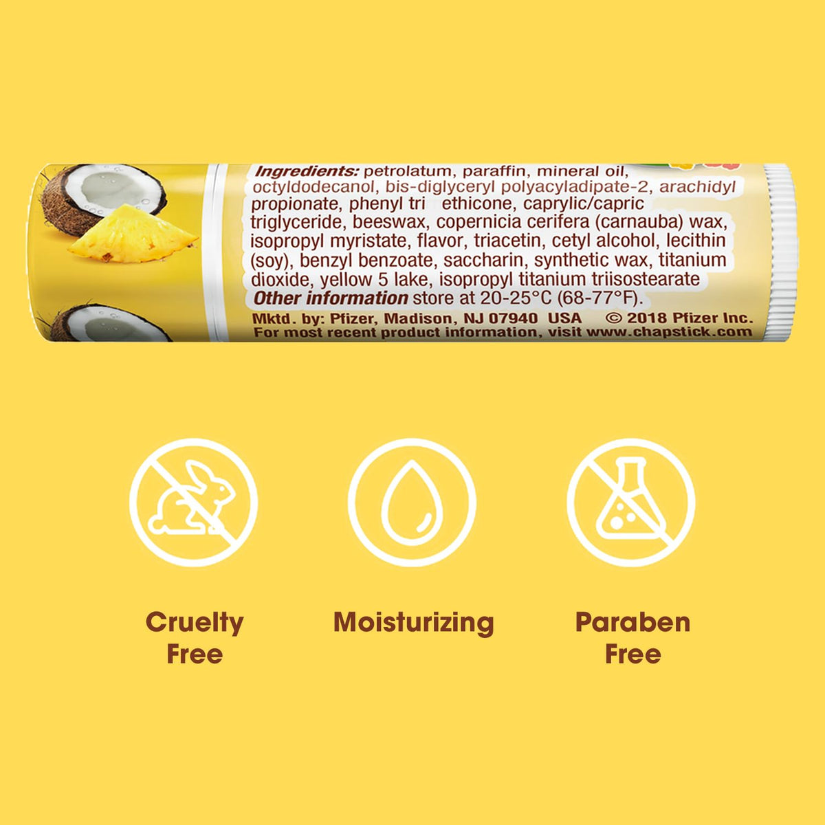 ChapStick Aloha Coconut tube twist-up close-up showing smooth balm texture and moisturizing effect