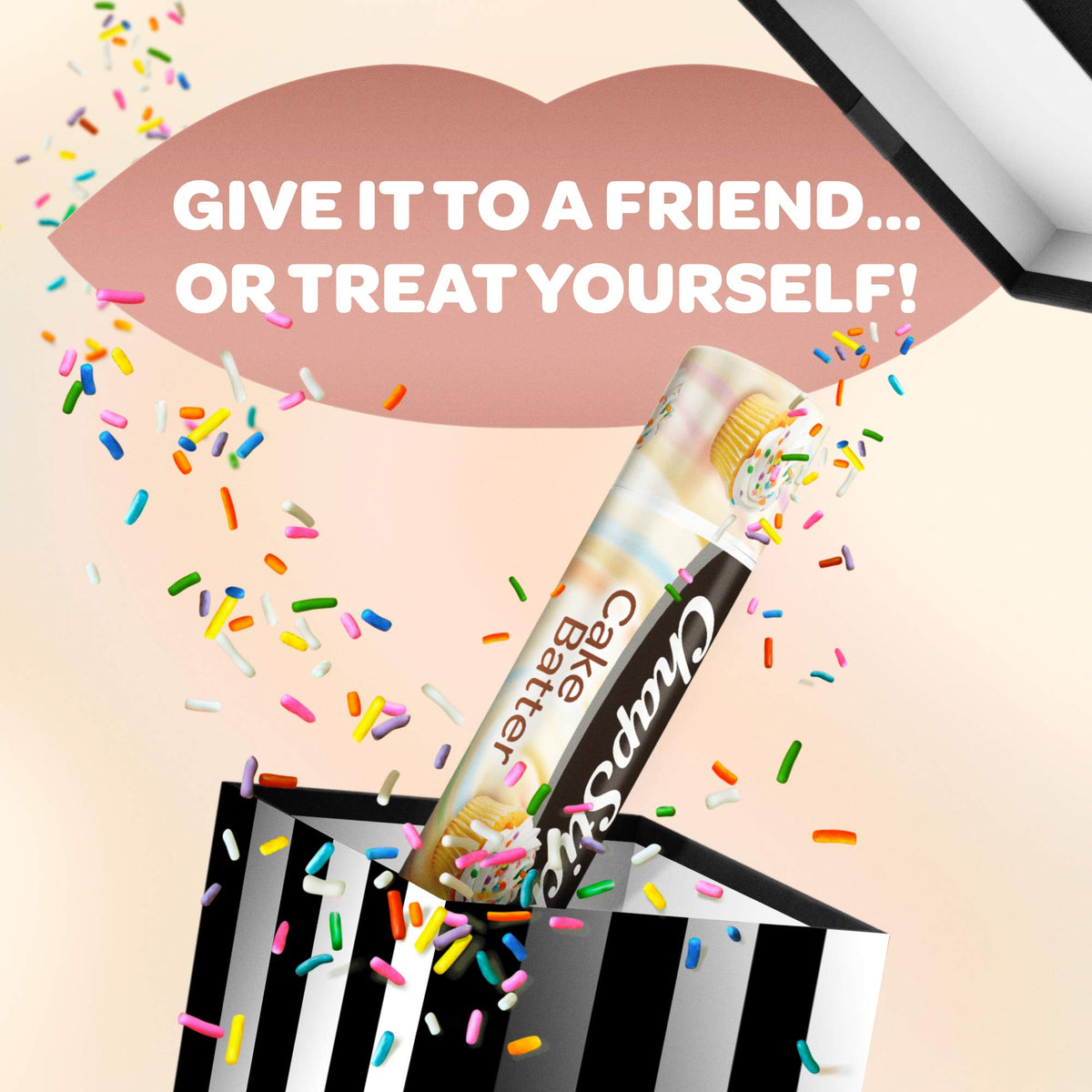 Twelve ChapStick Cake Batter tubes displayed together for value and sharing