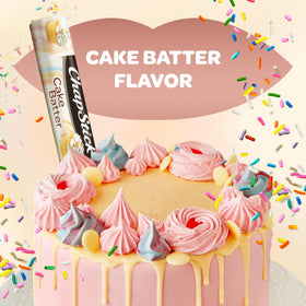 Open ChapStick Cake Batter tube texture shot showing brand moisturizes without grease