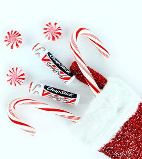 ChapStick Candy Cane cap removed showing balm texture for quick moisture