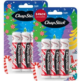 ChapStick Candy Cane front packaging showing six tubes and festive branding for convenience