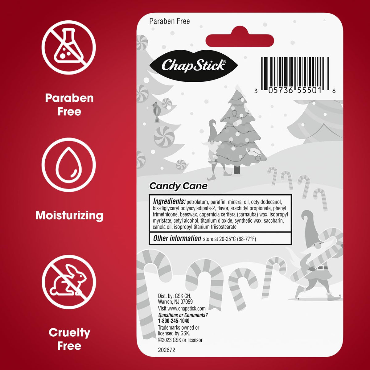 ChapStick Candy Cane arranged with seasonal decor showing festive gifting benefit