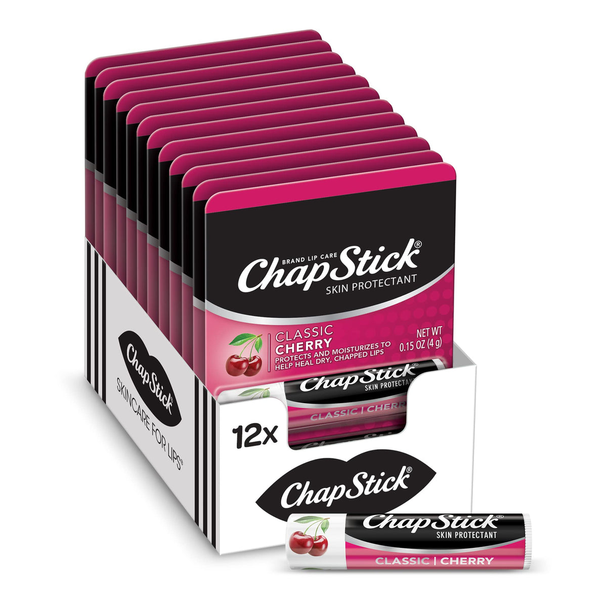 ChapStick front view showing cherry pack and branding, for quick grab-and-go comfort