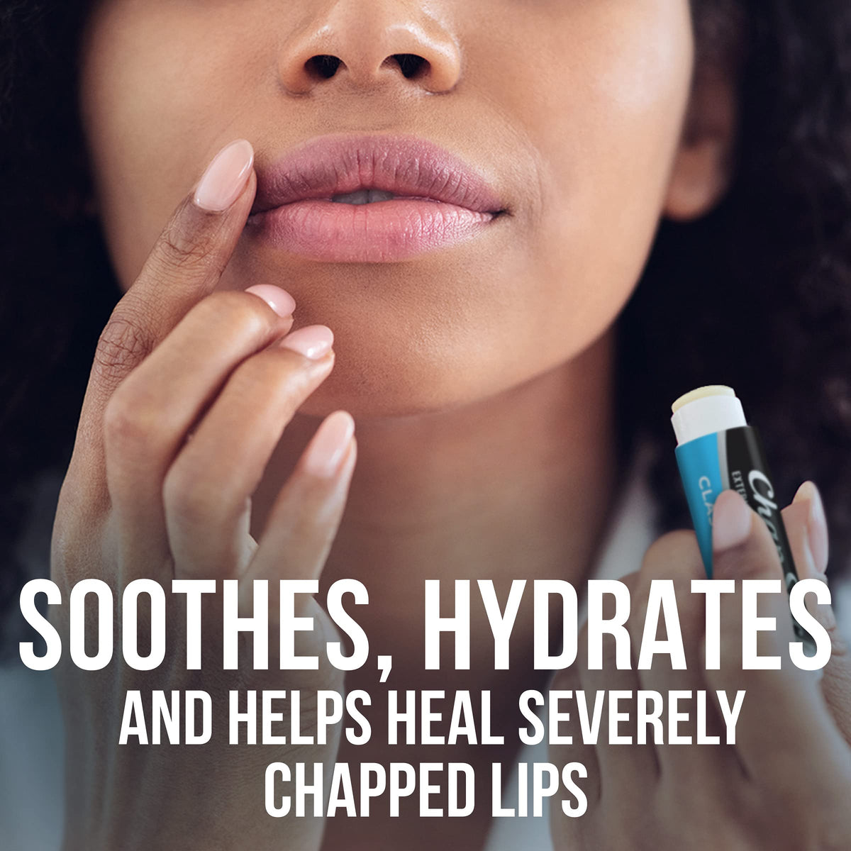 ChapStick tube close-up displaying twist-up applicator and brand