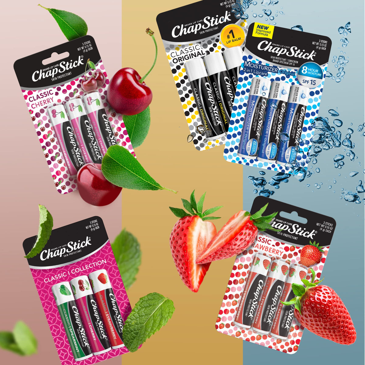 ChapStick spearmint application on lips showing cooling and refreshing benefit
