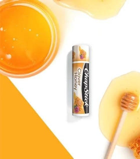 ChapStick clover honey texture closeup highlighting smooth balm and quick absorption benefit
