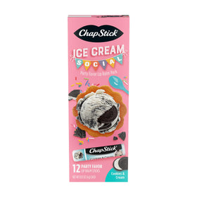 ChapStick Cookies & Cream front packaging showing 12 tubes and party appeal