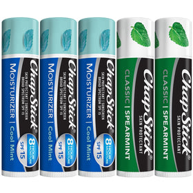 ChapStick front packaging showing five tubes and product variety benefit