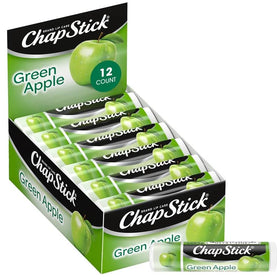 ChapStick front packaging showing 12-pack and green apple flavor for easy stocking