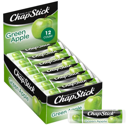 ChapStick front packaging showing 12-pack and green apple flavor for easy stocking