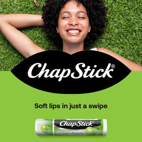 Texture swirl of ChapStick Green Apple balm highlighting smooth, moisturizing finish
