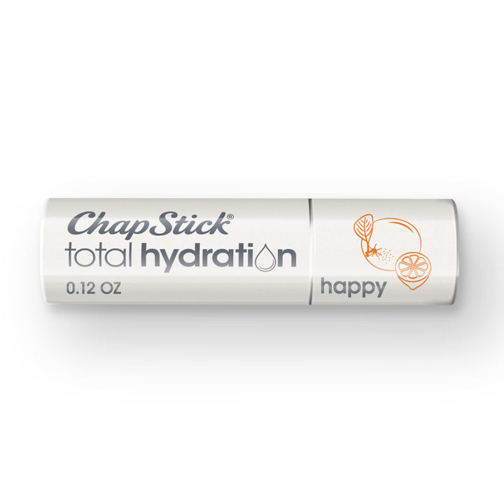 ChapStick front packaging showing orange and lemon flavor benefit hydration