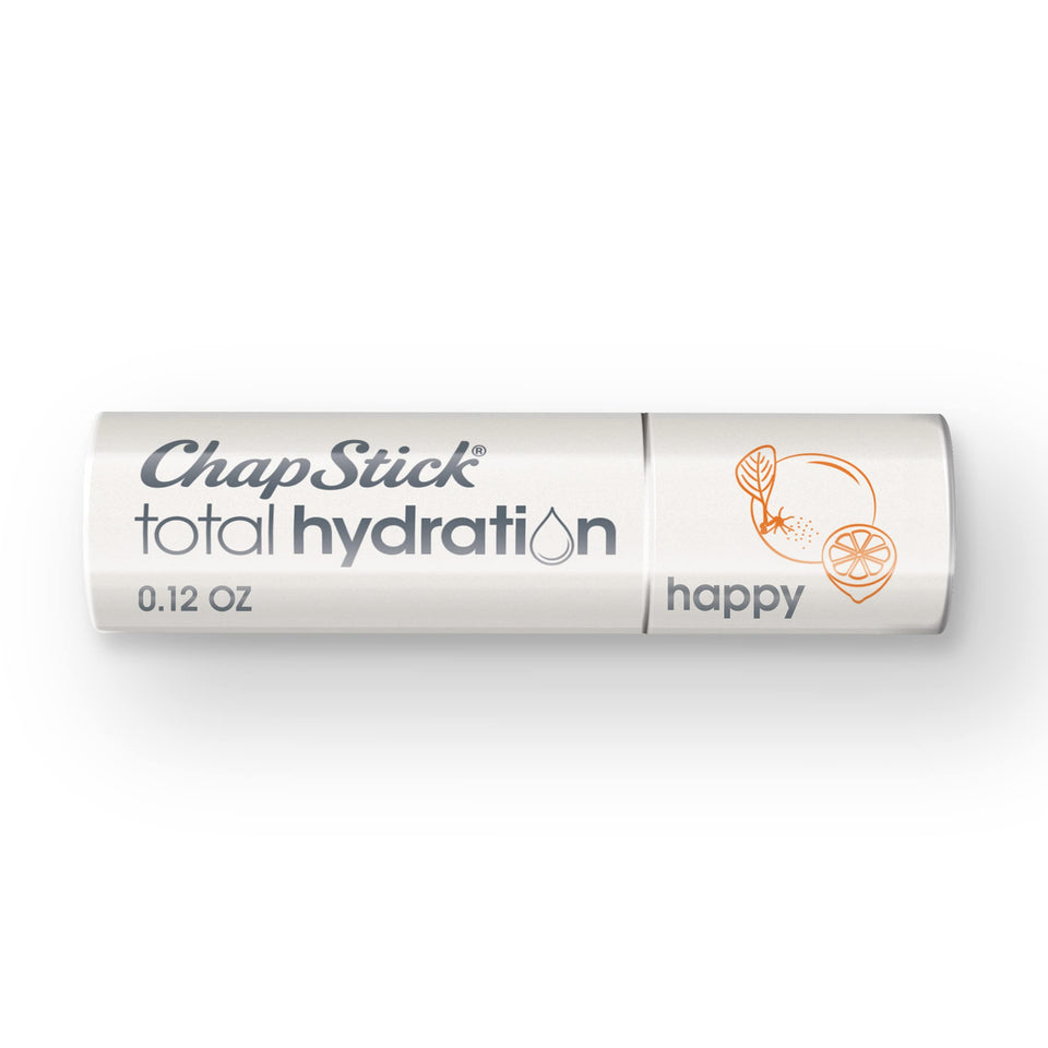 ChapStick front packaging showing orange and lemon flavor benefit hydration