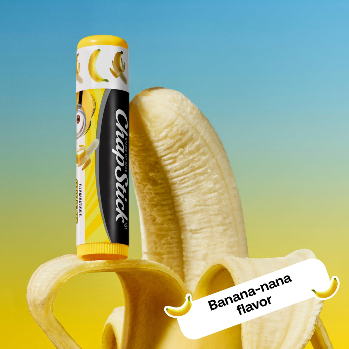 ChapStick Minions single stick extended from tube demonstrating smooth application for soft lips