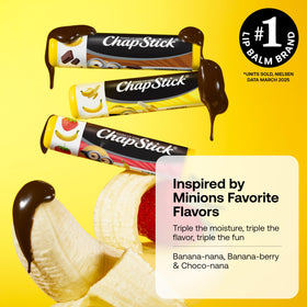 ChapStick Minions close-up of three flavor caps highlighting variety and easy scent recognition