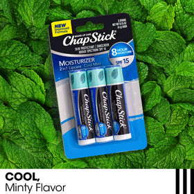 Group of ChapStick Classic Spearmint tubes showing refreshment benefit