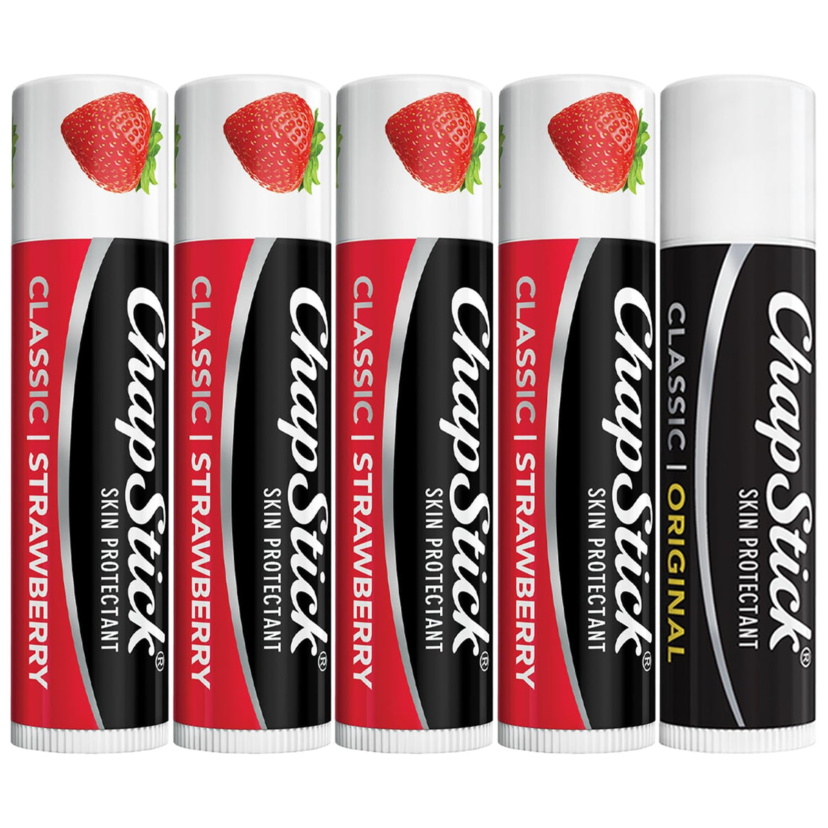 ChapStick strawberry front packaging showing colorful tubes and branding for easy selection