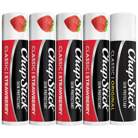 ChapStick strawberry front packaging showing colorful tubes and branding for easy selection