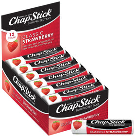 ChapStick Classic Strawberry front view showing 12 tubes for easy stocking