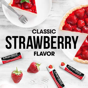 Single ChapStick strawberry stick closed, brand visible and easy to carry