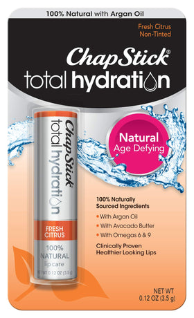 ChapStick Total Hydration front tube showing Fresh Citrus branding and compact design