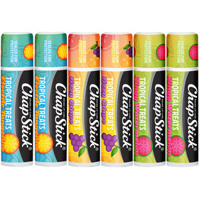 ChapStick front packaging showing Tropical Treats six-stick set and convenience