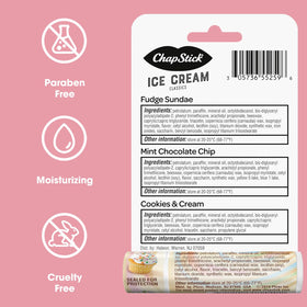 ChapStick five-flavor flatlay displaying Cake Batter and Ice Cream Classics assortment